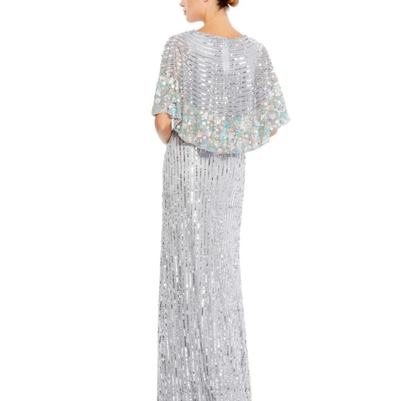 Mac Duggal 5221 NWOT SEQUINED V NECK FLORAL EMBELLISHED CAPE SLEEVE GOWN - Picture 3 of 7